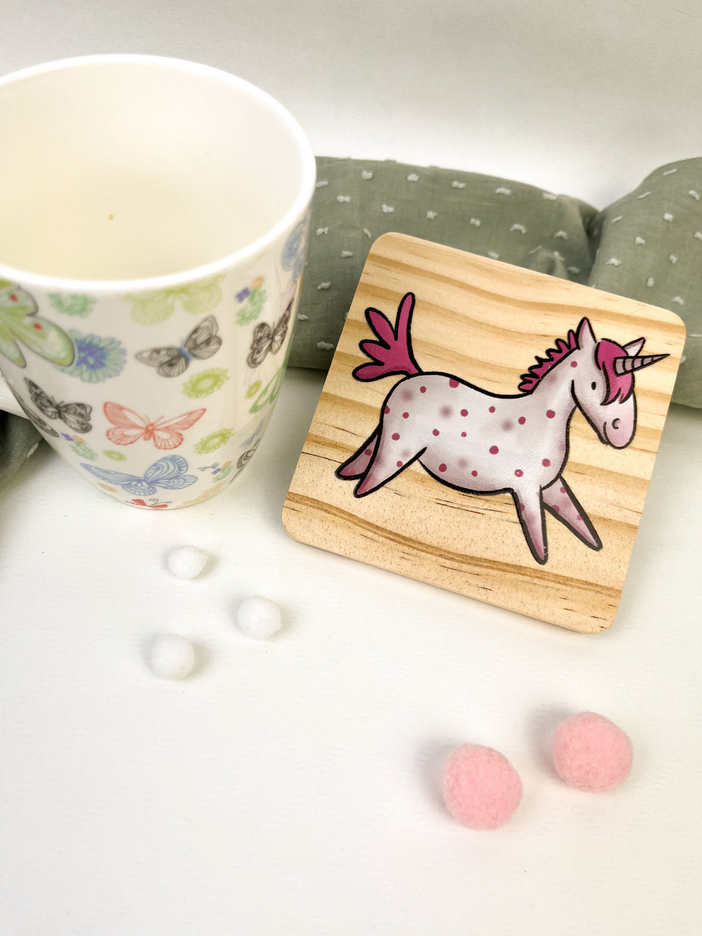 Holzuntersetzer Einhorn