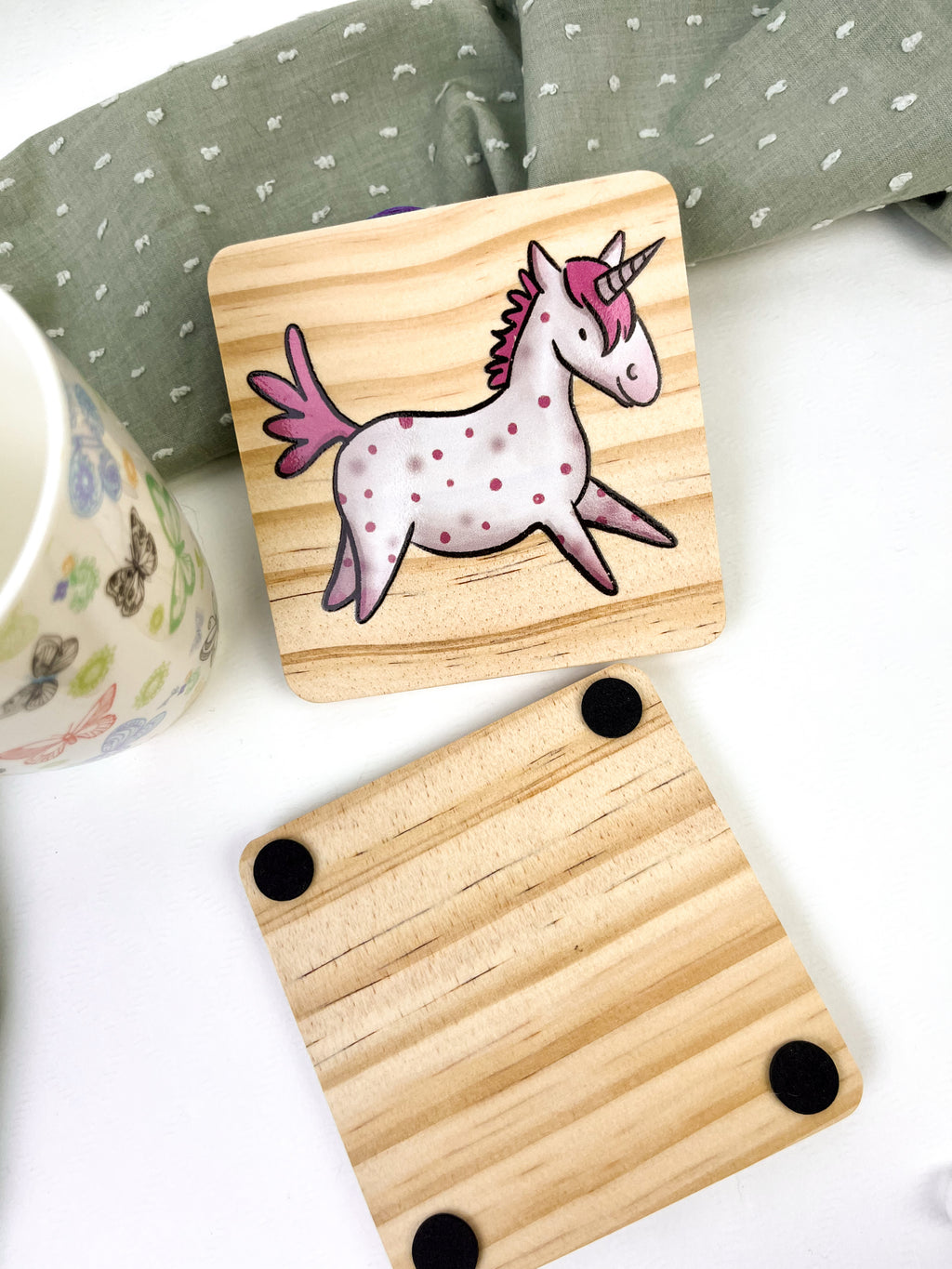 Holzuntersetzer Einhorn